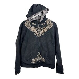 Cozy Shirt Womens Gray Printed Black/White REVERSIBLE Pattern Zip Up Jacket